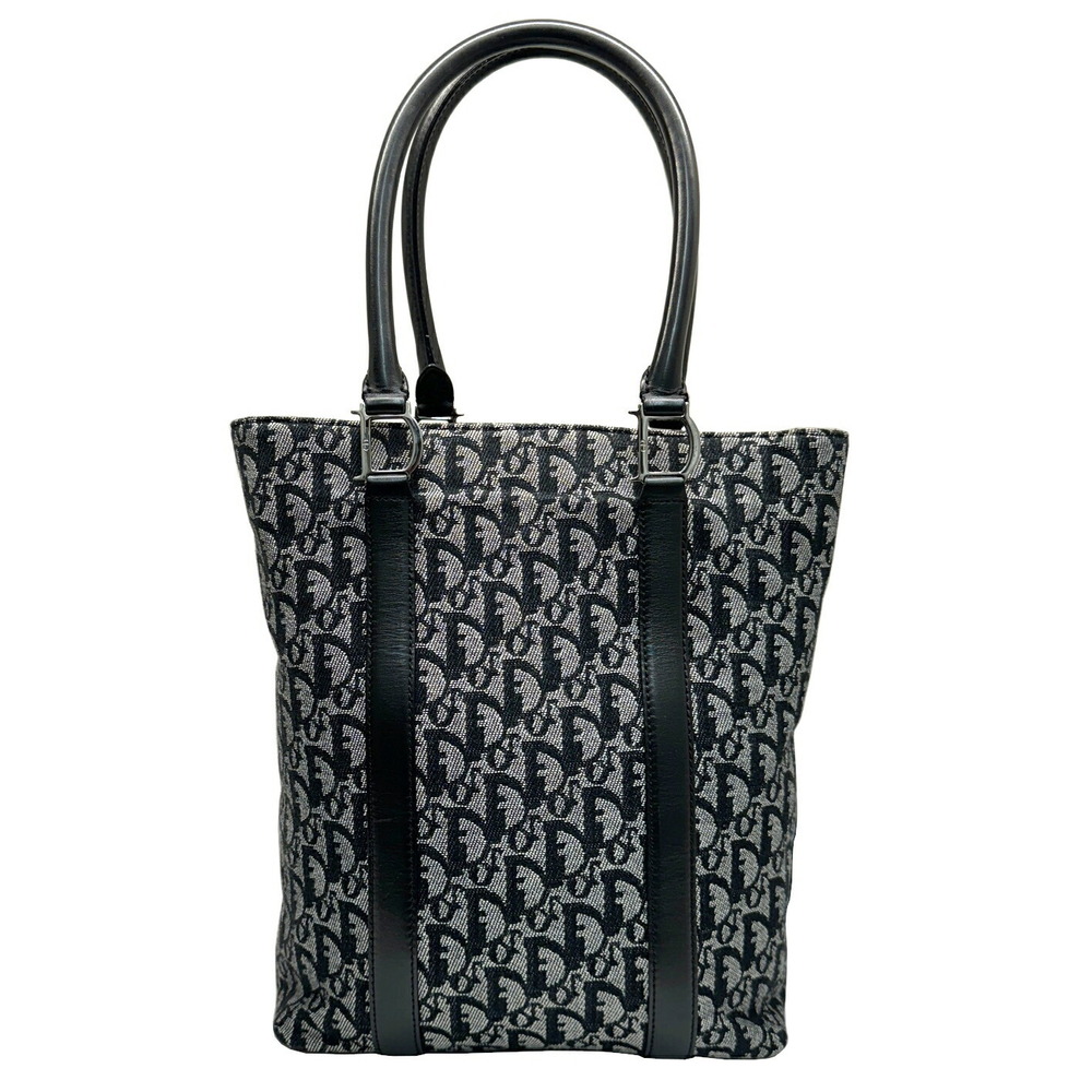 CHRISTIAN DIOR Trotter Handbag Canvas Leather Black Beige
